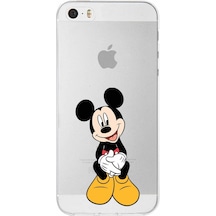 Apple Uyumlu iPhone  5s Kapak Mickey Mouse Tasarımlı Şeffaf Silikon Kılıf Şeffaf