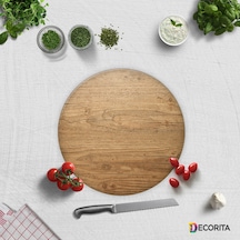 Decorita Cam Kesme Tahtası Cam Kesme Tablası Retro Ahşap Görünümlü Çap 32 CM