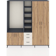 Hyperion Dolap 13 Raflı 3 Çekmeceli 4 Kapaklı 220x44x243 Antrasit-çam/aytaşı Atlas Çam/aytası