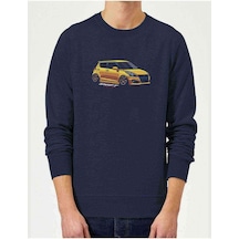 Suzuki Swift Baskılı Indigo Mavi Erkek Örme Sweatshirt