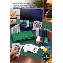 4 Adet Poker Oyunu Seti Metal Kutulu Çuha Kaplı Tasarım, 400 Adet Kaliteli Chip, 2 İskambil Kartı, Poker Game