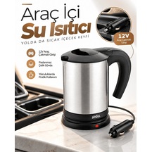 Lb Araçta Sıcak Su Hazırlamak İçin 12v Çakmak Girişli Paslanmaz Çelik Su Isıtıcı Kettle