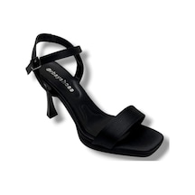 Erbay 600-26 Parlak Saten Tek Bant Orta Topuk Kadın Sandalet 10cm Siyah