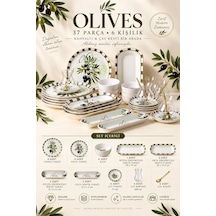 Perotti Olives 37 Parça Kahvaltı Takımı Kahvaltı Seti Çay Seti Beyaz - Yeşil