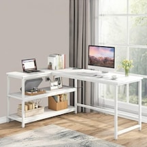 Ayrex 8922 160cm L Masa Oyun Masası Çalışma Masası Kitaplıklı Masa Ofis Masası Yazı Masası Beyaz Diğer