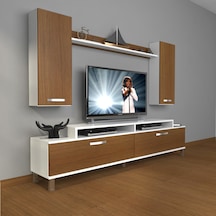 Decoraktiv Ekoflex 7 Slm Krom Ayaklı Tv Ünitesi Tv Sehpası Beyaz - Ceviz