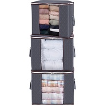 Hangfox Büyük Boy Katlanabilir Çamaşır Ve Oyuncak Saklama Çantası - 3'lü Set, Sağlam Fermuarlı Ve Şeffaf Pencere Gri