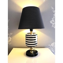 Abajur - Oval Siyah Klasik Zebra Siyah Şapka Gold Siyah - Beyaz