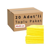 Toplu Paket 20-adet Mikrofiber Bez Seti Sarı Renk, 40x40 Cm 160 Gsm Emici Tüylenmez Çabuk Kurur Mikrofiber Temizlik Kuruluma Bezi, Dayanıklı Çok Amaçlı Kullanım Mikro Fiber Havlu Belirtilmemiş