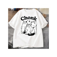 Komik Chonk Kedi T-shirt Erkekler Kadınlar İçin Sevimli Şişman Kedi Teeminimalist Mem 2896 Beyaz