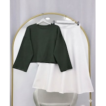 Lovie Moda Basic Bluz Kloş Etekli Takım Haki