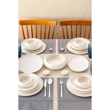 İstanbul Porselen Kınalıada 53 Parça 12 Kişilik Yuvarlak Yemek Takımı Beyaz