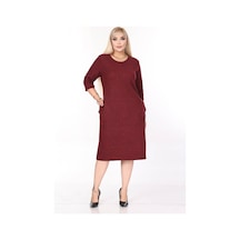 Çift Cepli Desenli Esnek Kışlık Büyük Beden Midi Elbise 45a-2699 Desenli