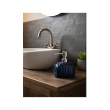 Buççin Online Mağaza Dekoratif Seramik Sıvı Sabunluk Krom Başlıklı Şık Banyo & Mutfak Dispanseri Seramik Lacivert Çok Renkli