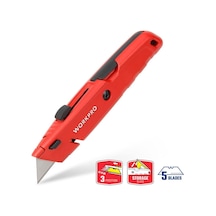 Workpro Wp213009 Ağır Hizmet Alüminyum Gövde Geri Çekilebilir Rötuş Maket Bıçağı + 5 Adet Yedek Bıçak