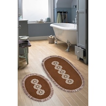Eyfel Saçakli Banyo Takımı 2 Pcs Açik Kahve Koyu Kahve