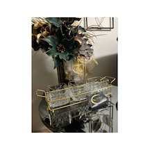 Ars Paşabahçe Timeless Yaldızlı Kare Kase Metal Gold Standlı 3,lü Çerezlik,şekerlik,sunumluk,tabak