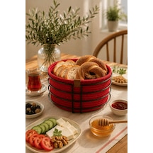 Siyah Yuvarlak Ekmek Sepeti, Ekmeklik Sunum Sepeti, Kırmızı Makrome Çok Amaçlı Paslanmaz Metal