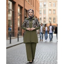 Lovie Moda Kadın Leopar Parçalı İkili Takım Haki Lovie Moda Kadın Leopar Parçalı İkili Takım Haki