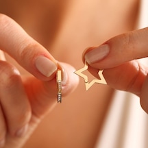 Sembol Gold Altın Halka Küpe Yıldız Form 1.5 cm Taşlı