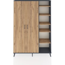 Arges Dolap 7 Raflı 2 Kapaklı Tek Askılı 132x30x195 Antrasit-çam/çam Atlas Çam/atlas Çam