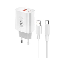 C89q 1 Adet 30w Type-c Ve 1 Adet 22.5w Usb Çıkışlı Ekstra Dl49 1m Usb To Type-c Kablolu Pd Şarj Cihazı - Beyaz
