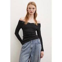 Kayık Yaka Bluz Siyah Siyah