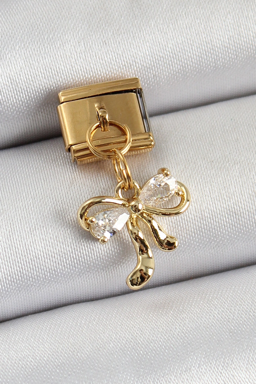 316l Çelik Sallantılı Zirkon Taşlı Fiyonk Model Gold Renk Nomination Charm - Tj-bc1400 Çok Renkli