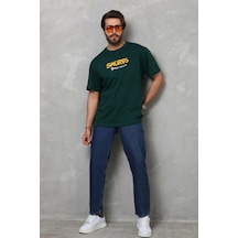 Genel Marka Basic Bisiklet Yaka Oversize T-shirt - Yeşil - Renkli