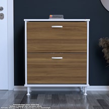 Modilayn Umay Antre Hol 72 X 90 X 25, 5 Cm Lik 2 Düşer Kapak 4 Göz Bölmeli Ayakkabılık Beyaz - Ceviz