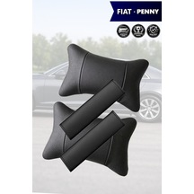 Fiat Penny Uyumlu Deri Kemer Koruyucu Siyah Deri Yastık Set Lüks