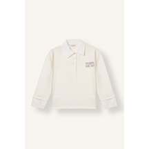 Defacto Regular Fıt Polo Yaka Slogan Baskılı Sweatshirt Kumaşı Uzun Kollu Polo Tişört Kız Çocuk I1642a826auer105 Ekru-er105