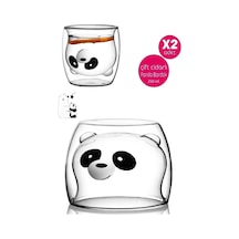 Panda Çift Cidarlı Bardak Süt Çay Kahve Su Bardağı 250ml Isı Yalıtımlı Kupa Bardak Seti