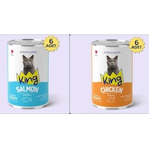 King Sos İçerisinde Et Parçacıklı Tavuklu Ve Somonlu Kedi Konservesi 400 Gr 12 Adet