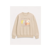 Herkesemoda Better Life Baskı Detaylı Bisiklet Yaka Şardonlu 2 İplik Sweatshirt Bej