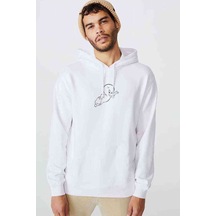 Casper Flying Coloring Page2 Baskılı Beyaz Erkek Kapşonlu Sweat