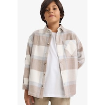 Defacto Erkek Çocuk Overshirt Fit Polo Yaka Ekose Desenli Flanel Uzun Kollu Gömlek G4505a825cwbg268 Bej-bg268