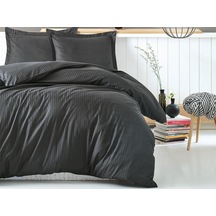 Cotton Box Stripe Antrasit Saten Çift Kişilik Nevresim Takımı Antrasit