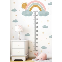 Soft Renklerde Gökkuşağı Güneş Bulut Ve Yıldızlar Temalı Boy Ölçer Boy Cetveli Sticker Seti Çocuk