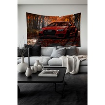 Sonbahar Kırmızı Araba Desenli Duvar Halısı Duvar Örtüsü Tapestry Süet Dokulu Kumaş