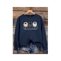 Herkesemoda Kuzu Baskılı 2 İplik Şardonlu Bisiklet Yaka Sweatshirt Lacivert