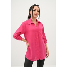 Koza Butik Kadın Keten Cep Detaylı Gömlek 1732-24 001