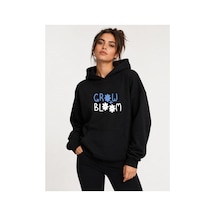Herkesemoda Grow Bloom Baskılı Kapüşonlu 2 İplik Şardonlu Sweatshirt Siyah