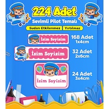 Sevimli Pilot Temalı Okul Kreş Kişiye Özel İsim Etiket Seti - Model 328 Çok Renkli