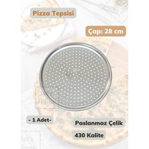 Çelik Pizza Tepsisi 28 Cm Paslanmaz Çelik Tepsi Metalik Gri