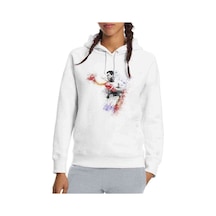 Muhammed Ali Damla Baskılı Beyaz Kadın Kapşonlu Sweatshirt