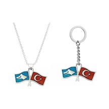 Türk Bozkurt İkili Bayrak Kolye Anahtarlık&çanta Süsü 2 Li Set Çok REnkli