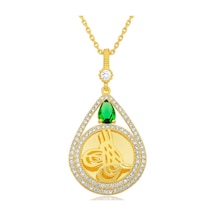 Gümüş Gold Kaplama Damla Tuğralı Kadın Kolye T7872 Gold
