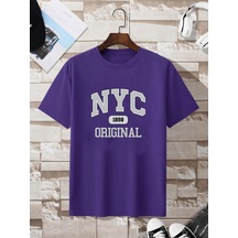 Nyc Baskılı Unisex Oversize Tshirt Mor