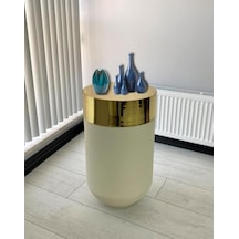 Dekoratif Gold Darbuka Beyaz Sehpa 70cm
